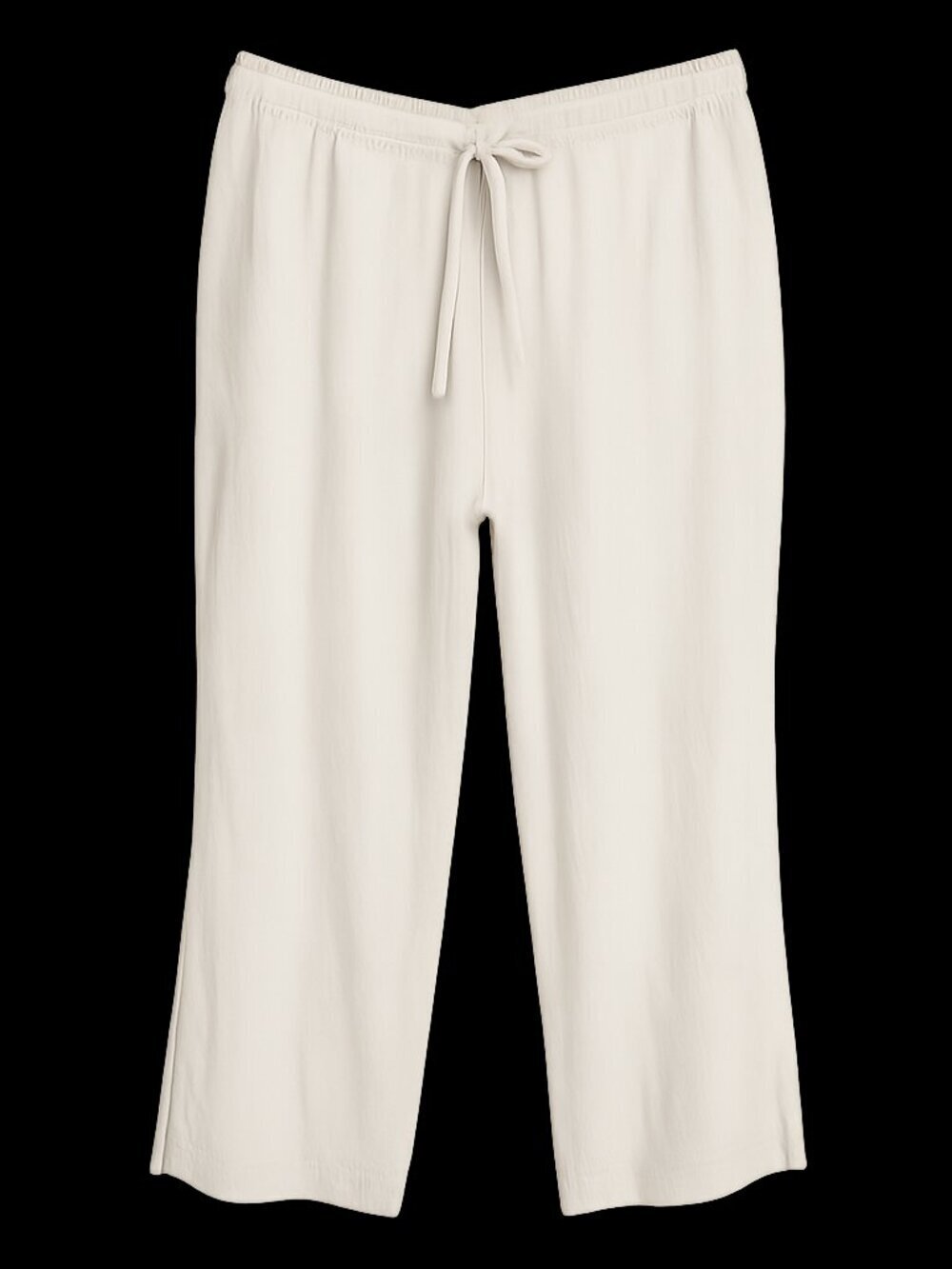 AnyBody Cream Wide Leg Linen Blend Pants Size Large Elastic Waist Tie Front